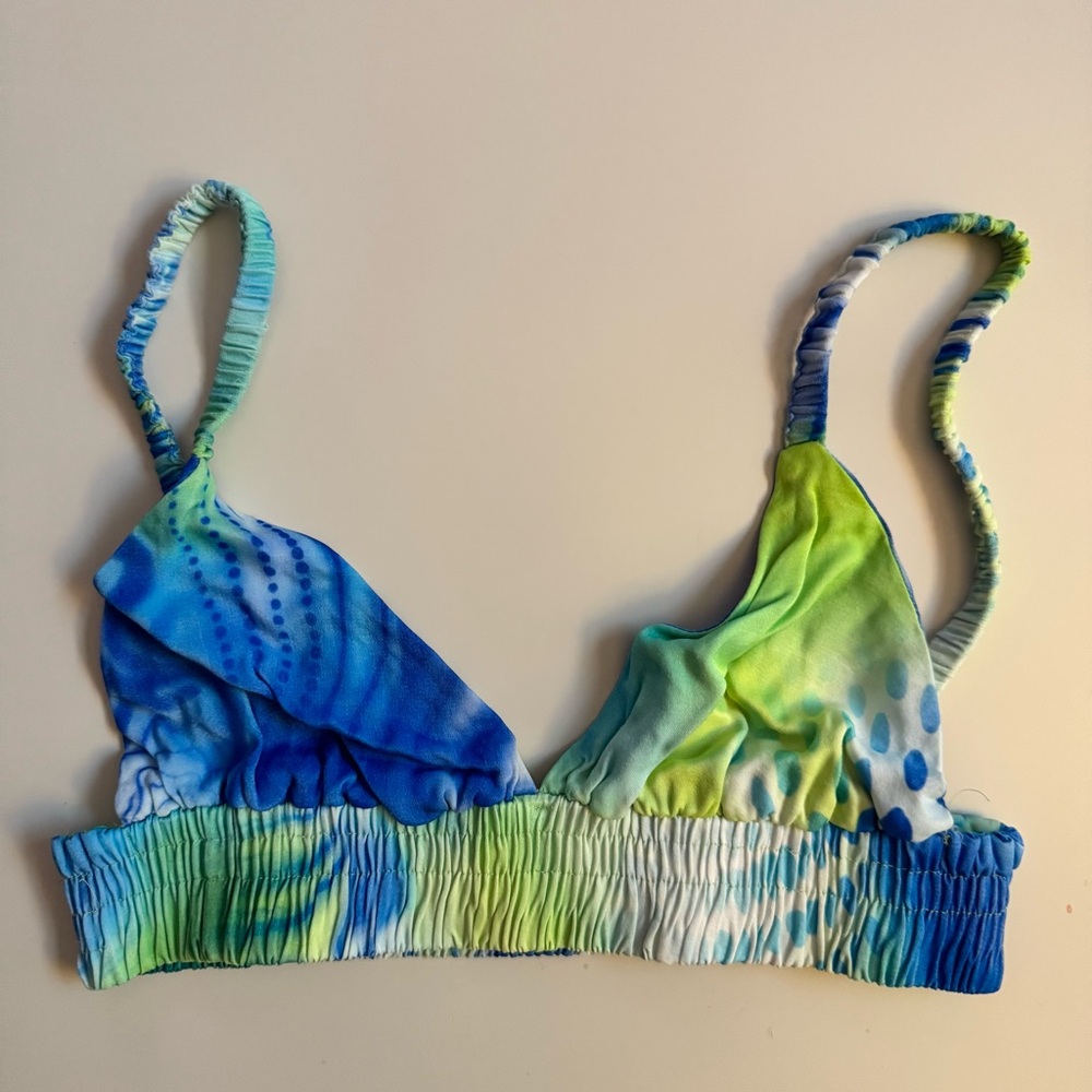 BERSHKA Vibrant Blue and Green Tie-Dye Bikini Top